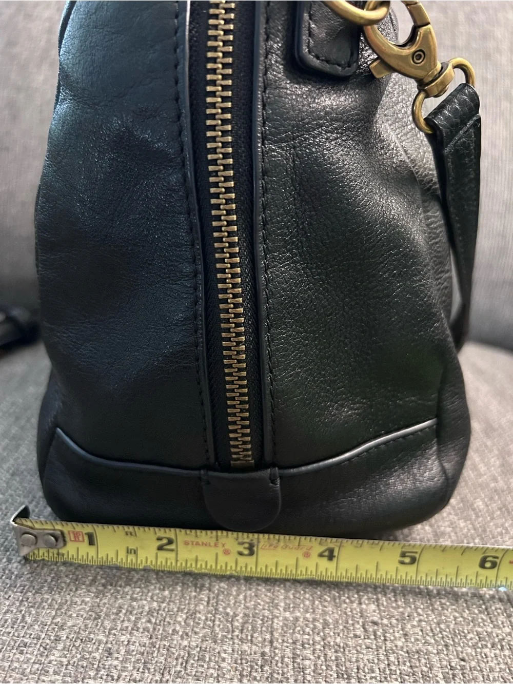 Fossil Sydney Black Leather Satchel Bag with Crossbody Strap & gold hardware